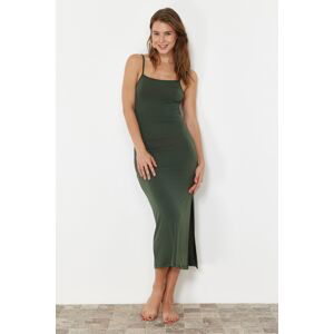 Trendyol Khaki Fitted Maxi Knitted Backless Beach Dress