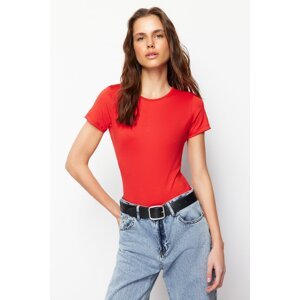 Trendyol Red Short Sleeve Elastic Snap Knitted Bodysuit