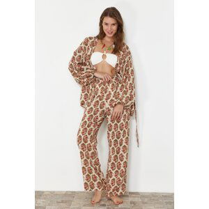 Trendyol Floral Patterned Belted Woven Kimono Trousers Set