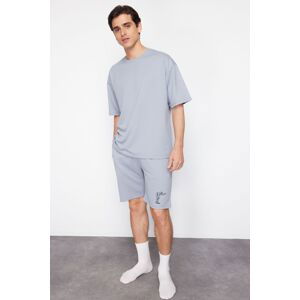 Trendyol Gray Oversize Printed Knitted Pajama Set with Shorts