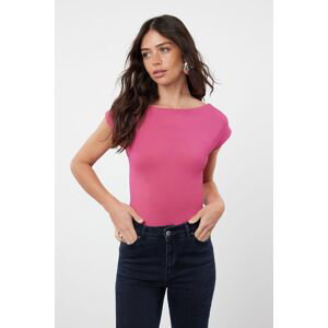 Trendyol Pink Fitted Boat Neck Stretchy Snap Fastener Knitted Bodysuit