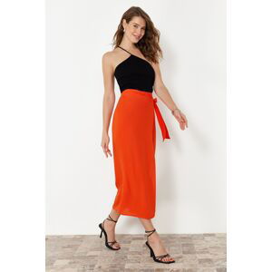Trendyol Orange Tied Double Breasted Closure Viscose Fabric Maxi Length Woven Skirt