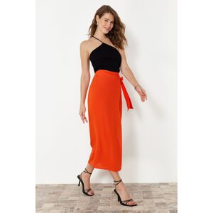 Trendyol Orange Tied Double Breasted Closure Viscose Fabric Maxi Length Woven Skirt