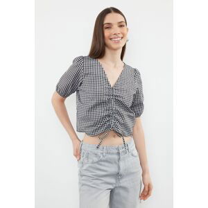 Trendyol Black Gathered Gingham Woven Blouse