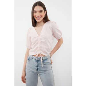 Trendyol Powder Gathered Gingham Woven Blouse