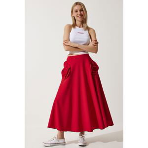 Happiness İstanbul Women's Red Rose Accessory Design Premium Midi Skirt