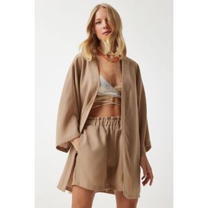 Happiness İstanbul Women's Camel Summer Ayrobin Kimono Shorts Set