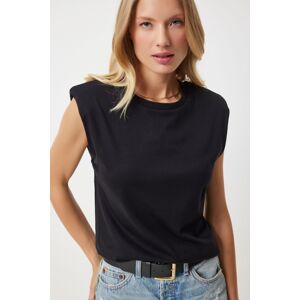 Happiness İstanbul Women's Black Padded Sleeveless Knitted T-Shirt