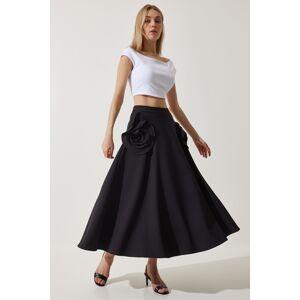 Happiness İstanbul Women's Black Rose Accessory Design Premium Midi Skirt