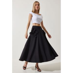 Happiness İstanbul Women's Black Rose Accessory Design Premium Midi Skirt