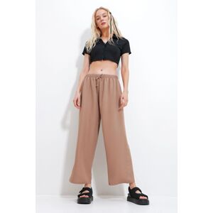 Trend Alaçatı Stili Women's Camel Waist Elastic Wide Leg Loose Woven Trousers