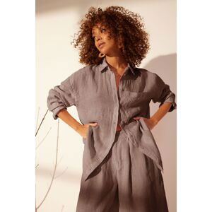 Trendyol Brown 100% Linen Oversize Shirt