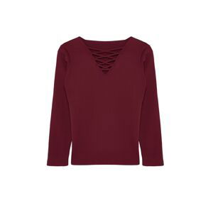 Trendyol Curve Claret Red Cross-Brit Knitwear Sweater