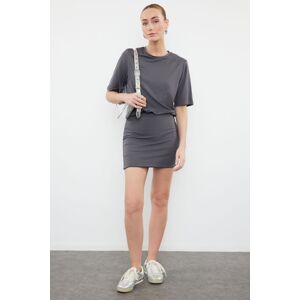 Trendyol Anthracite Plain Soft Fabric Fitted Short Sleeve Stretchy Knitted Dress