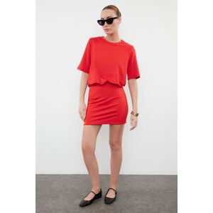 Trendyol Red Plain Soft Fabric Fitted Short Sleeve Stretchy Knitted Dress