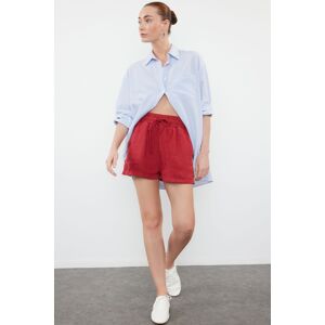 Trendyol Red 100% Linen Elastic Waist High Waist Shorts