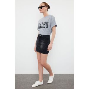 Trendyol Anthracite More Sustainable Stitching Detailed High Waist Mini Denim Skirt