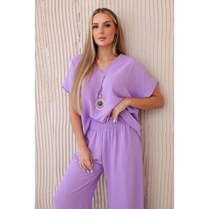 Women's set blouse with necklace + trousers - light purple