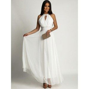 Women's elegant dress with tulle bottom FASARDI - white