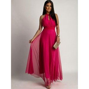 Women's elegant dress with tulle bottom FASARDI - dark pink