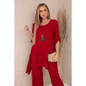 Women's set blouse with pendant + trousers - burgundy