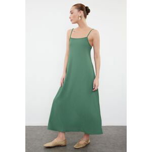 Trendyol Green Square Neck A-Line Wrap/Textured Knitted Maxi Dress