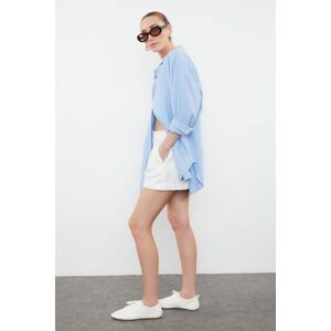 Trendyol White Pleated Hem Fold High Waist Denim Shorts