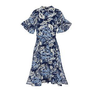 Trendyol Curve Blue Tropical Leaf Patterned Woven Slit Dress