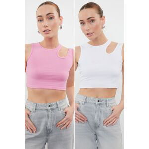 Trendyol Pink-White 2 Pack Cut Out Detailed Fitted Crop Ribbed Flexible Knitted Undershirt