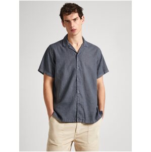 Pepe Jeans Men's Grey Linen Short Sleeve Shirt - Men's