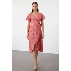 Trendyol Pink Floral Double Breasted Neck Viscose Woven Dress Woven Dress