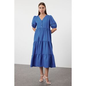 Trendyol Saks Shift-Straight Cut Poplin Midi Woven Dress