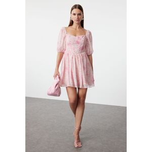 Trendyol Pink Skater Skirt Sweetheart Neckline Mini Woven Dress