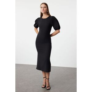 Trendyol Black Green Bodycon Midi Woven Balloon Sleeve Dress