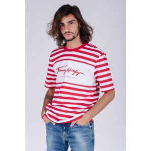 Tommy Hilfiger Tričko - SIGNATURE STRIPE RELAXED FIT TEE červené