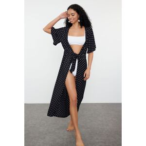 Trendyol Polka Dot Belted Maxi Woven Tie-Up Kimono&Kaftan