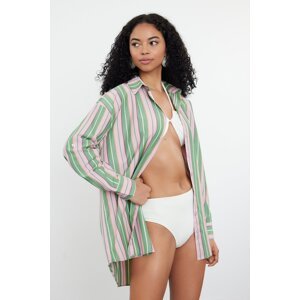 Trendyol Pink-Green Striped Woven Shirt