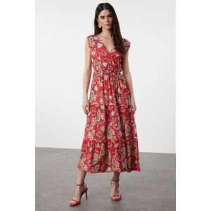 Trendyol Red Ethnic A-Cut Double Breasted Collar Viscose Woven Dress Woven Dress