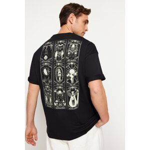 Trendyol Black Oversize/Wide-Fit 100% Cotton Tarot Printed T-Shirt