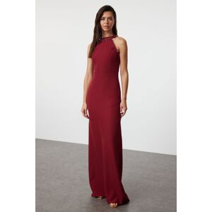 Trendyol Burgundy Fitted Woven Shiny Stone Long Evening Dress