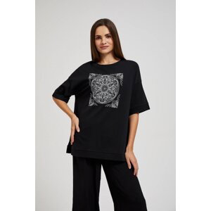 Women's T-shirt with Mandala print MOODO - black