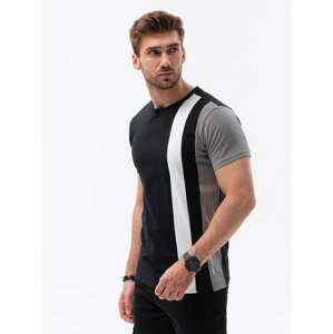 Ombre Men's T-shirt with vertical contrasting elements - black