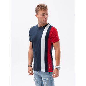 Ombre Men's T-shirt with vertical contrasting elements - navy blue