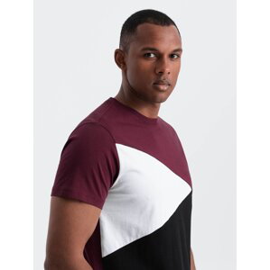 Ombre Men's cotton tricolor t-shirt - maroon and black