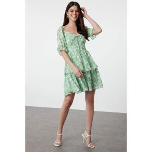 Trendyol Mint Floral Skirt Flounced Skater/Waist Opening Chiffon Mini Lined Woven Dress