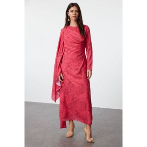 Trendyol Pink Shawl Collar Floral Patterned Woven Evening Dress