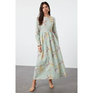 Trendyol Mint Floral Linen Look Woven Dress