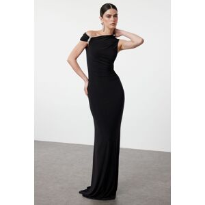 Trendyol Black, Fitted, Stone Accessoryed, Woven Long Elegant Evening Dress