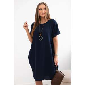 Women's dress with pockets and pendant - navy blue