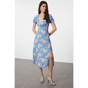 Trendyol Blue Ethnic Blue Patterned A-Line Short Sleeve Woven Dress Woven Dress